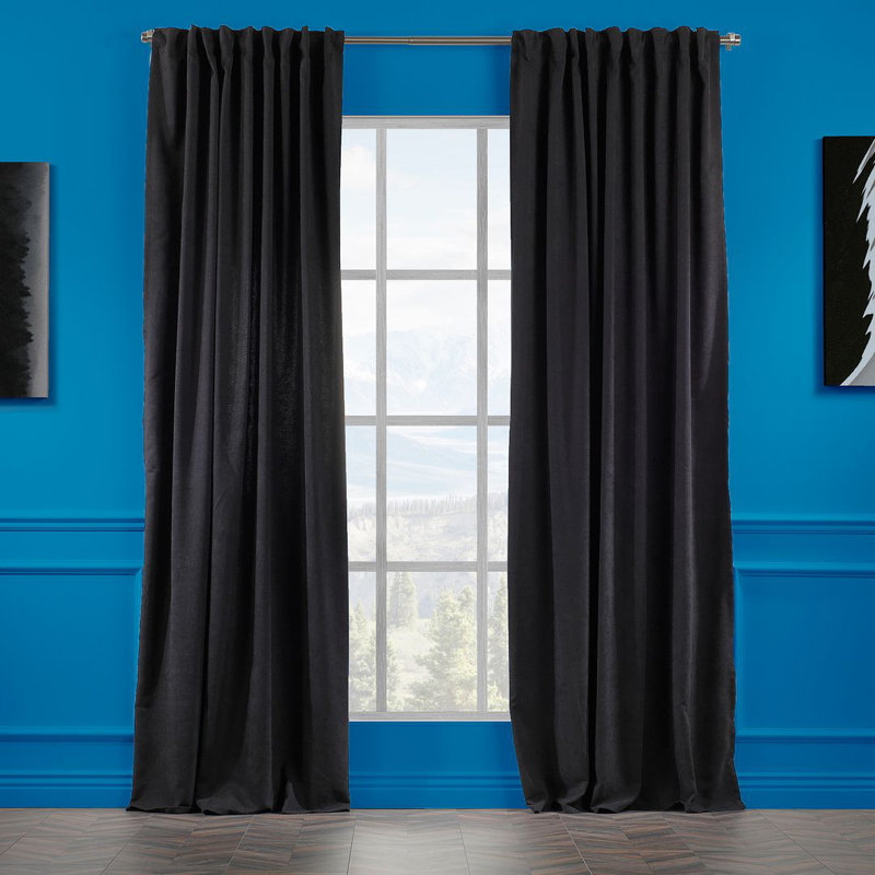 Blackout Thermal with Liner Extra Long & Extra Wide Decorative Curtain Single Panel, 280cm Width x 145cm Drop, Black