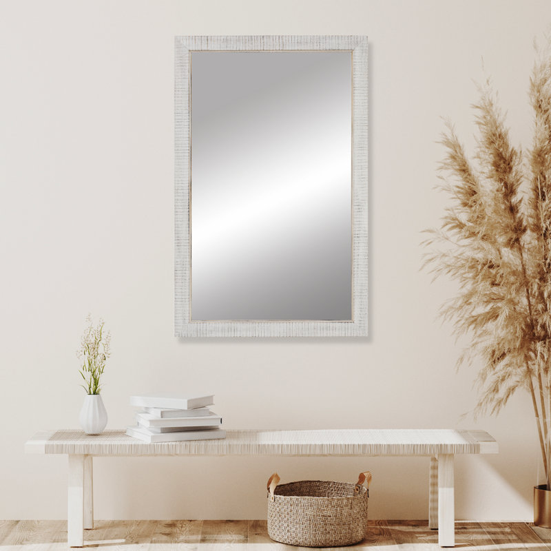 Miroir mural avec support de sécurité Corvallis, 28 po x 24 po, Blanc antique