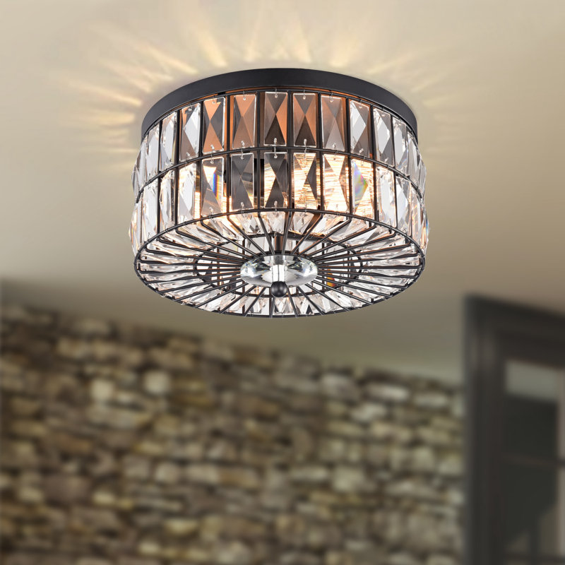 Paloma 2-Light Crystal Drum 11.75"W Black Modern Flush Mount