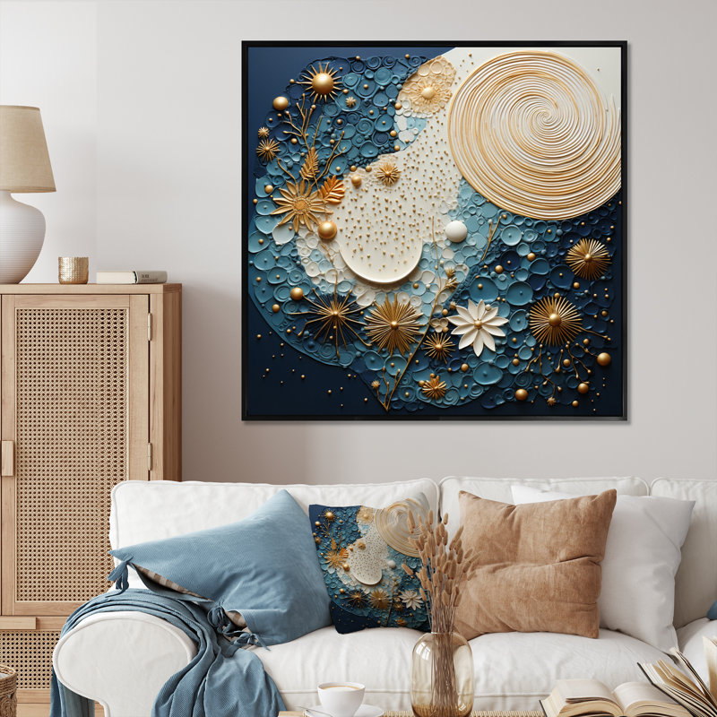 Celestial Harmony II - Abstract Collages Canvas Prints, H 36 po x l 36 po x P 1,5 po, Cadre flottant noir