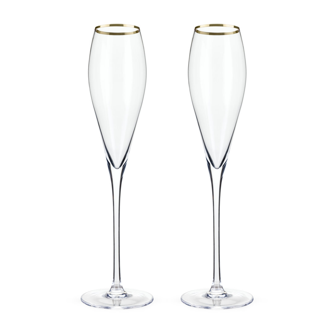 Belmont Gold-Rimmed Crystal Champagne Flutes (Set of 2) Viski