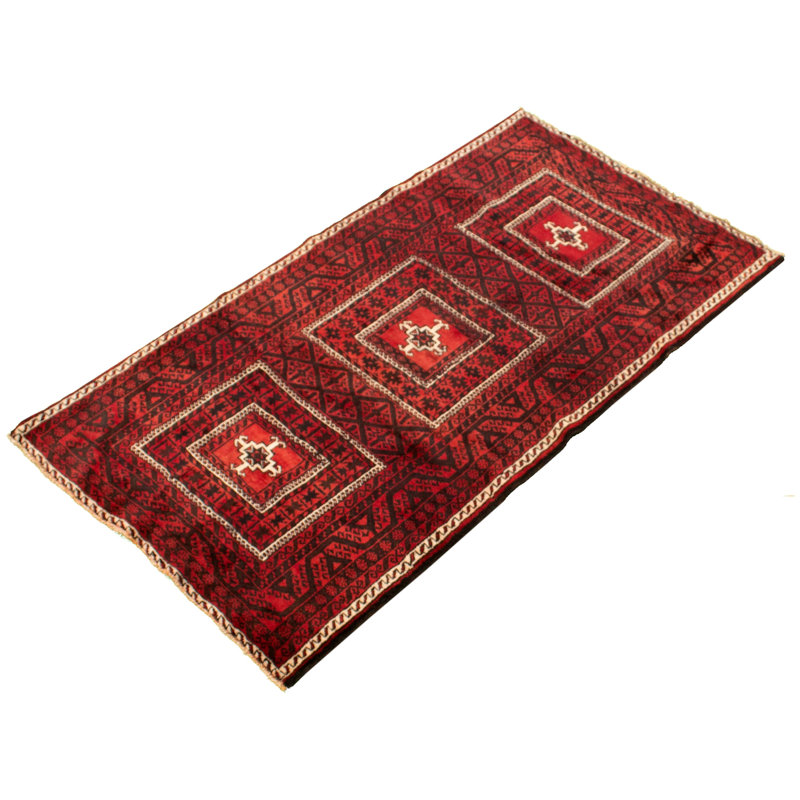 Tapis décoratif en laine rouge de conception unique 3 pi 9 po x 7 pi 1 po Bonitta noué à la main