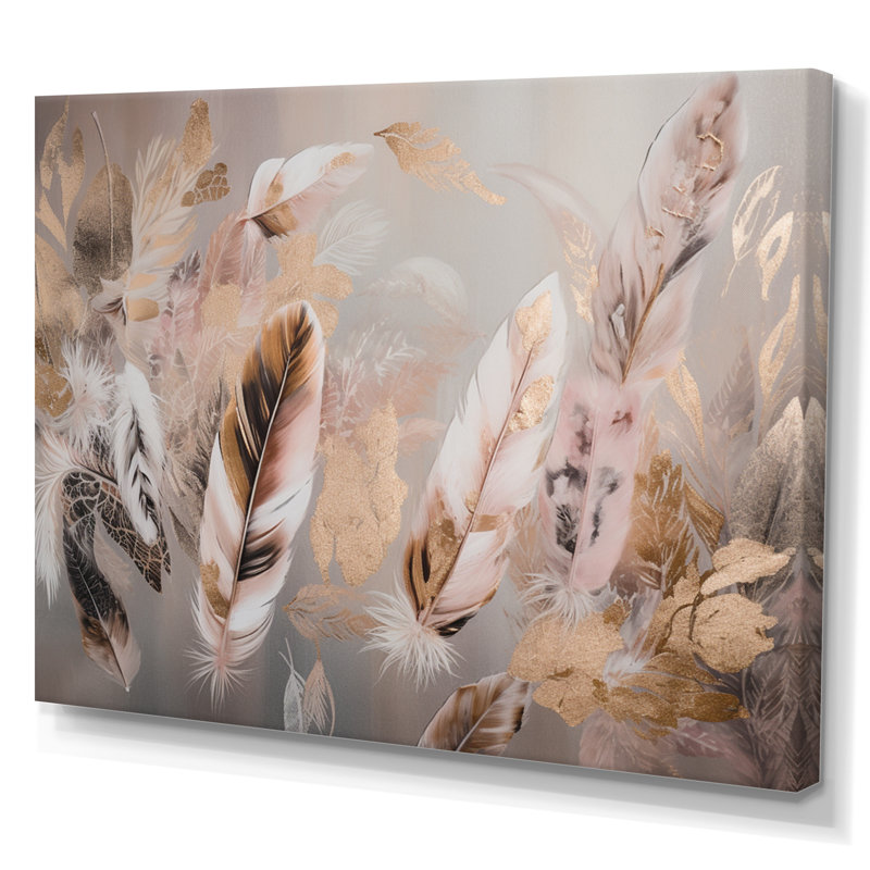 «Rosska Gold Glamour Feathers Of Boho Fantasy I», reproduction sur toile, H 12 po x l 20 po x P 1 po, Toile tendue