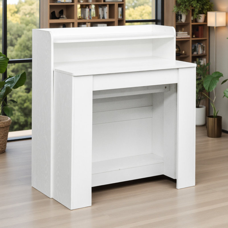 Solid Modern Modern Extendable Dining Table with Storage, 39.37" H x 98.43" W x 36.31" D, White