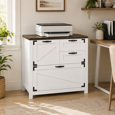 White Farmhouse Lateral File Cabinet with 4 Drawers, Hanging File Storage Cabinet Fits Letter, A4 and Legal Size Documents for Home Office