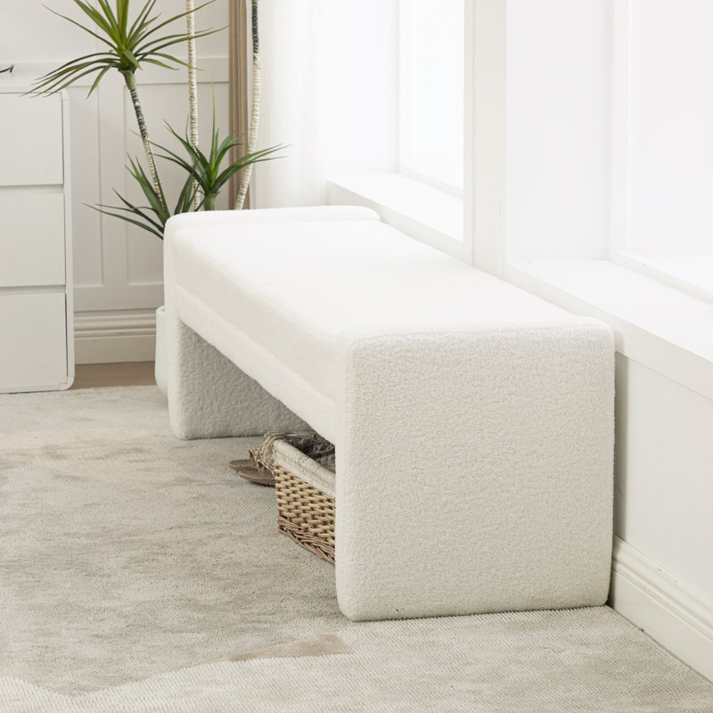 Banc rembourré de 66,9 po pour lit de bout Cozy Boucle, Ivory