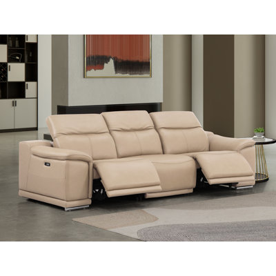 Genuine Leather Sofa With Dual Power Recliners