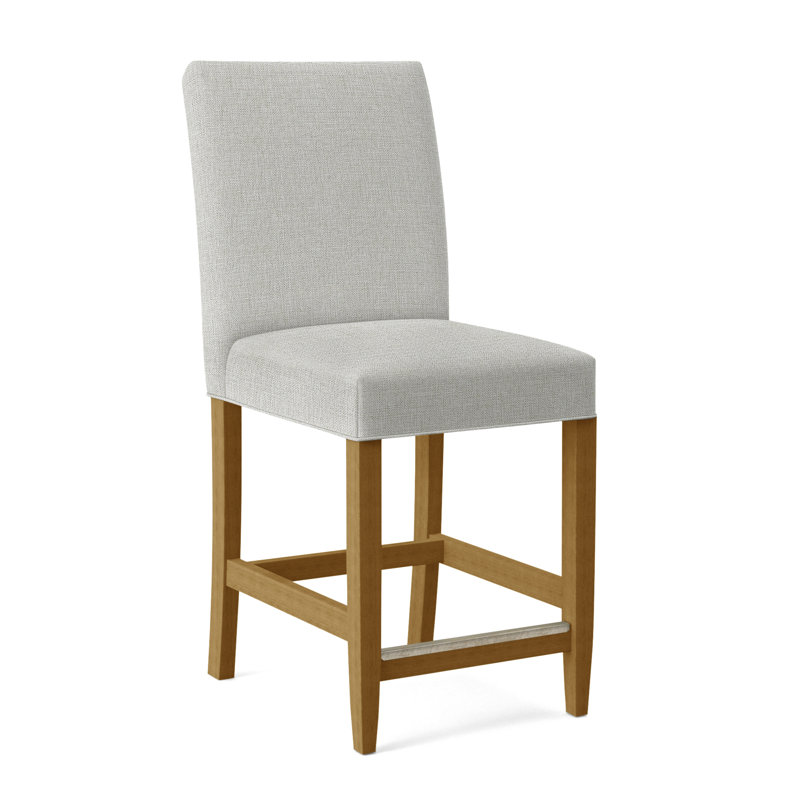 Manhattan Upholstered Stool with Solid Wood Frame, Havana Finish, White Performance Fabric; 0851-94