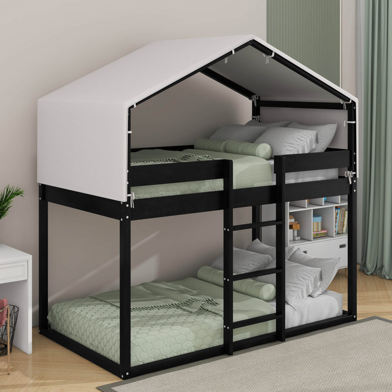 Lit simple superposé en bois avec tente, Espresso