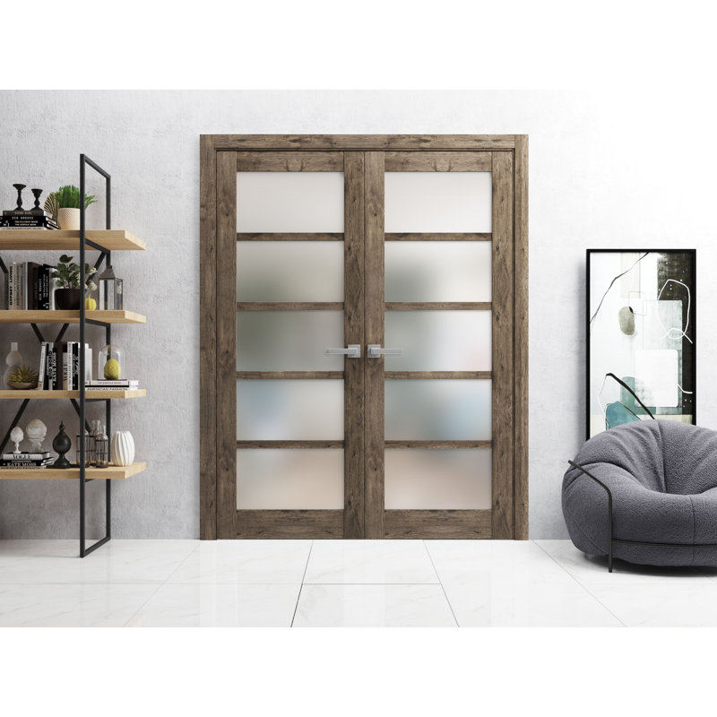 Portes françaises à panneaux en bois Quadro, 36 po x 80 po, Chêne cognac