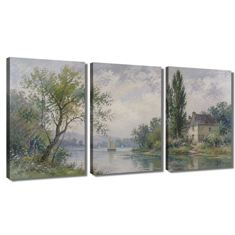 Impression sur toile 3 voiliers impressionniste, 16 * 24 pouces * 3