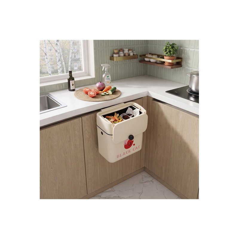 PP；ABS Kitchen Trash Can, Cream
