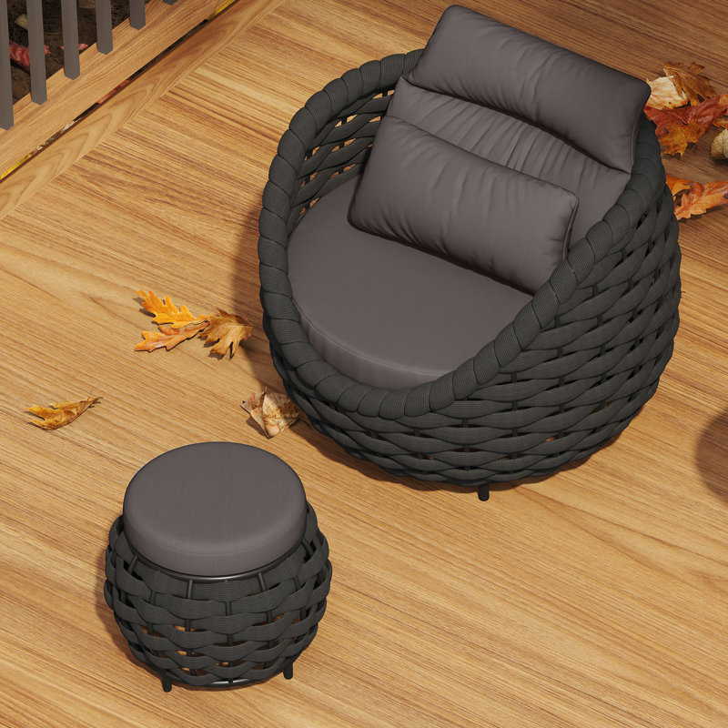 Fully Assembled Altuminum Frame 1 - Person Textilene Rope Outdoor Seating Group with Cushions and Ottomans