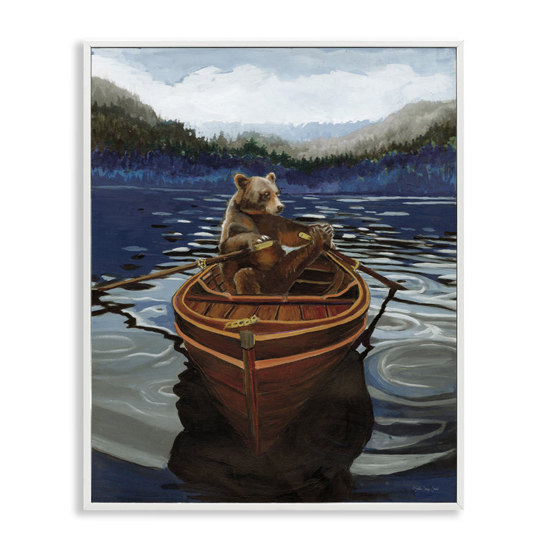 Ours brun sur une barque, art giclée par Stellar Design Studio, Estampe numérique encadrée blanc bord de mer