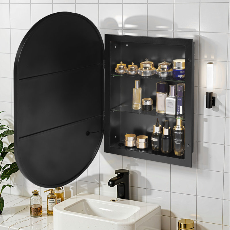Strausbaugh 21'' W 34'' H LED Lighting Recessed Framed Medicine Cabinet, Matte Black
