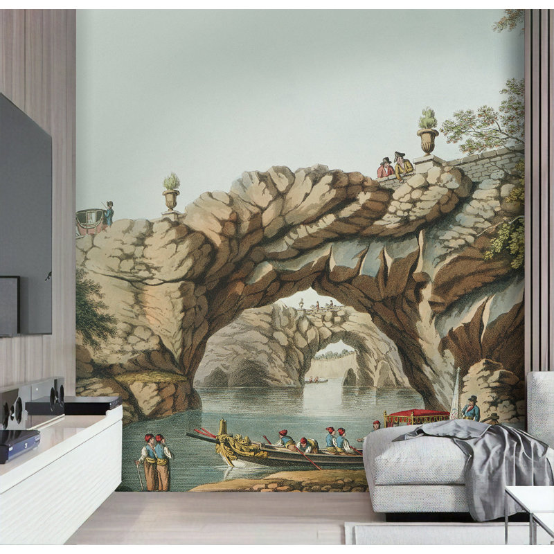 Papier peint aqueduc avec paysage de rivage rétro, L 9 po x l 15 po