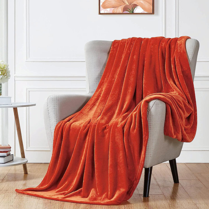 Amett Flannel Fleece Blanket, Orange, W130 x L150cm