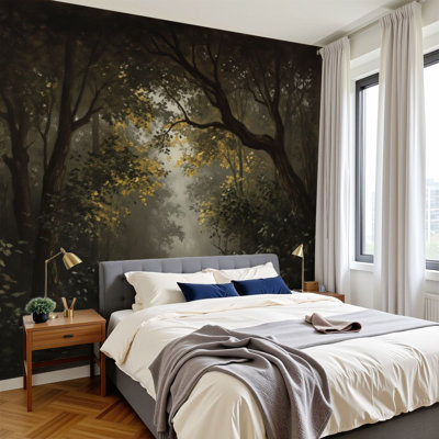 Modern Peel and Stick Wallpaper Serene Forest Path Gentle Sunlight Trees Wall Murals 100"H x 144"W Removable PVC Wall Paper Self-Adhesive Wall Decor for Bedroom Living Room