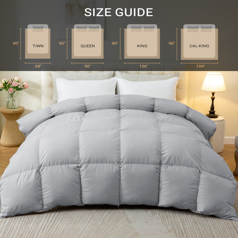 Housse de couette en duvet d'oie 100% coton, Grand lit, Gris