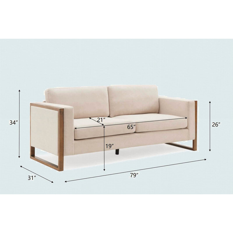 Canapé moderne 79 "avec pieds en bois massif, Taupe