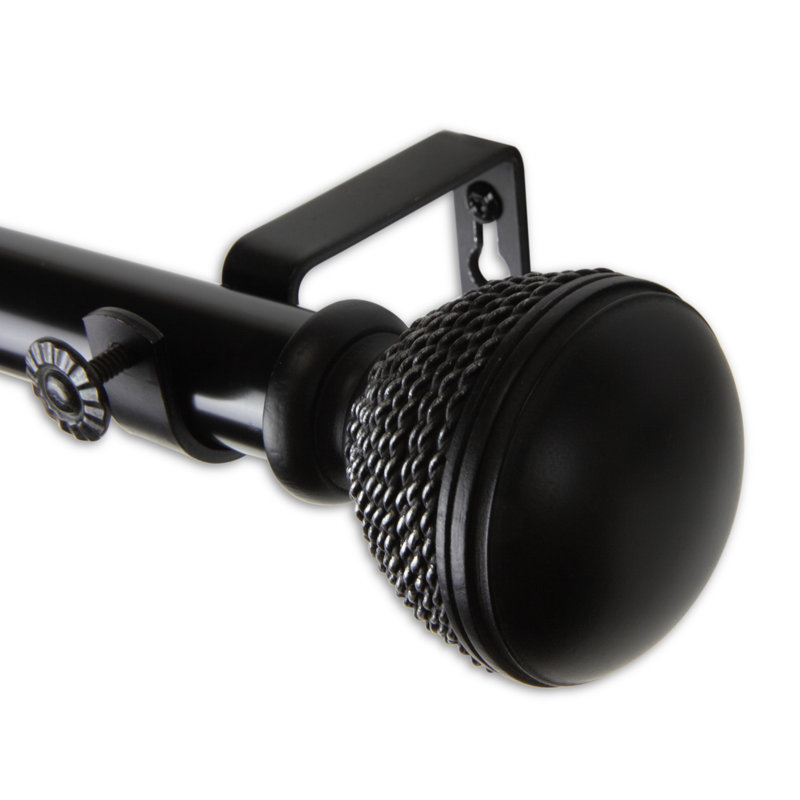 Tringle à rideaux simple réglable 1 po Camina, Noir, 66 po à 120 po