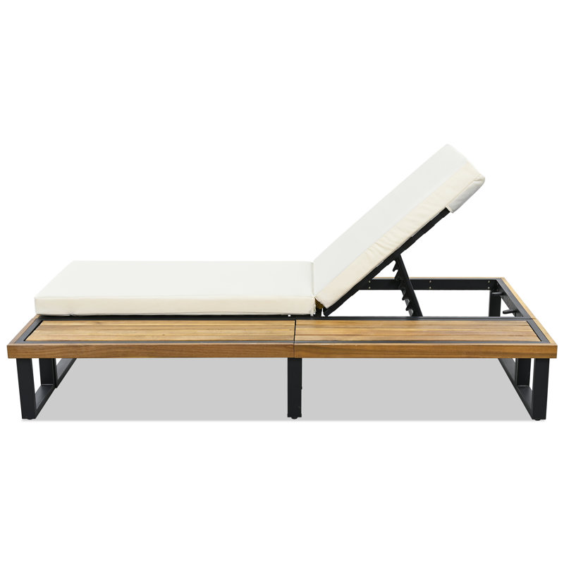 Outdoor Acacia Chaise Lounge, Beige
