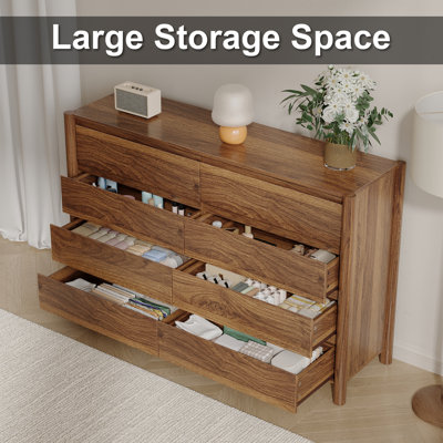 Hingham 55.1" W 8 Drawer Dresser, Wood Chest Of Drawers For Bedroom, Living Room，Brown