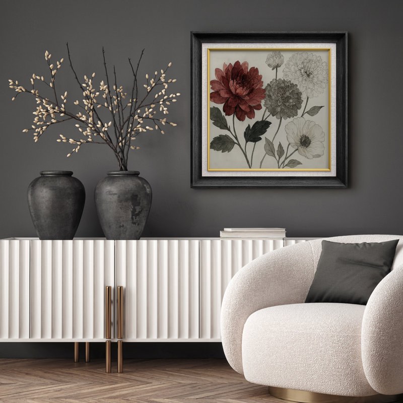 Arrangement floral rouge et multicolore - impression sur papier encadrée, H 26 po x l 26 po x P 1,5 po
