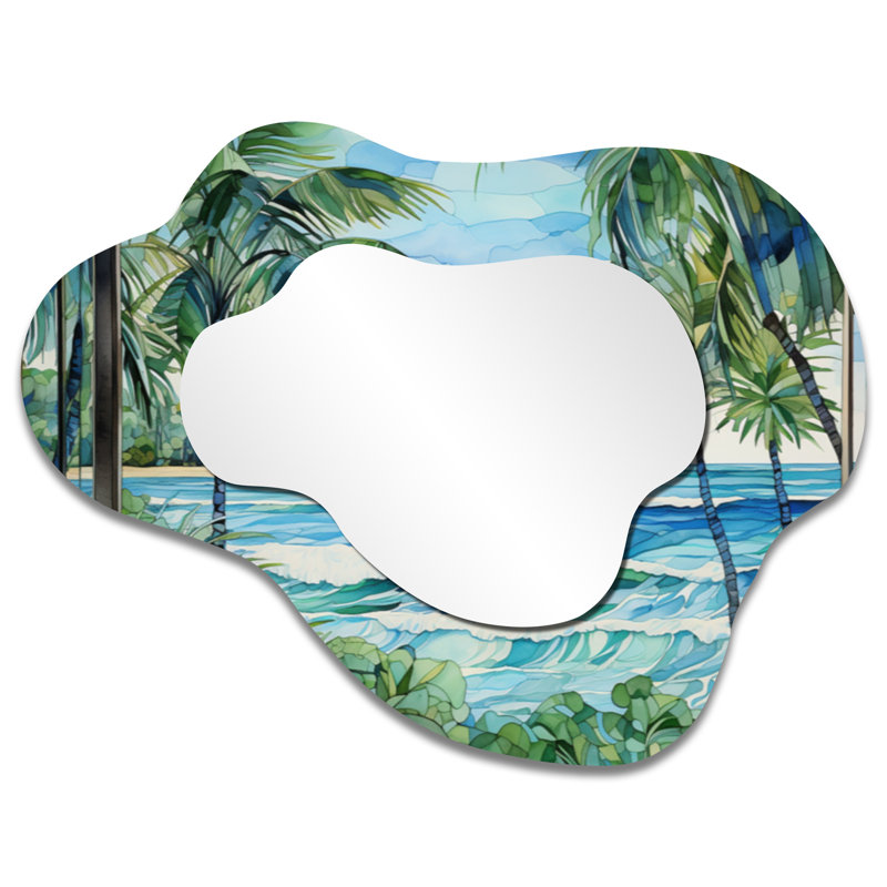 Miroir décoratif nautique - Tranquillité de plage côtière tropicale, impression sur métal, 27" x 35"