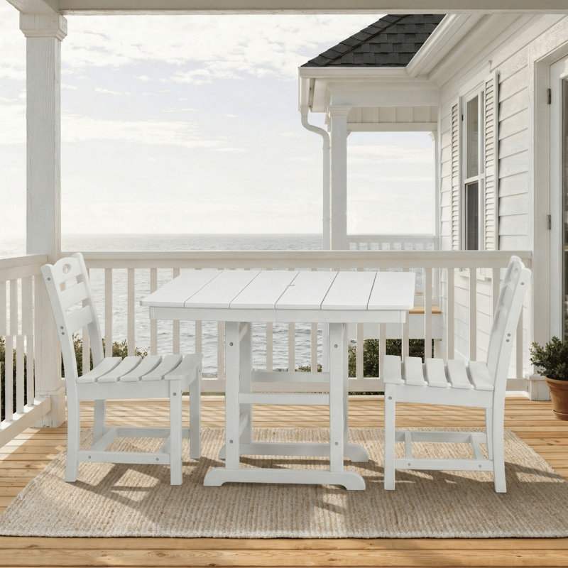 3-Piece Outdoor Dining Set With Square Table And 2 Chairs, 2, White
