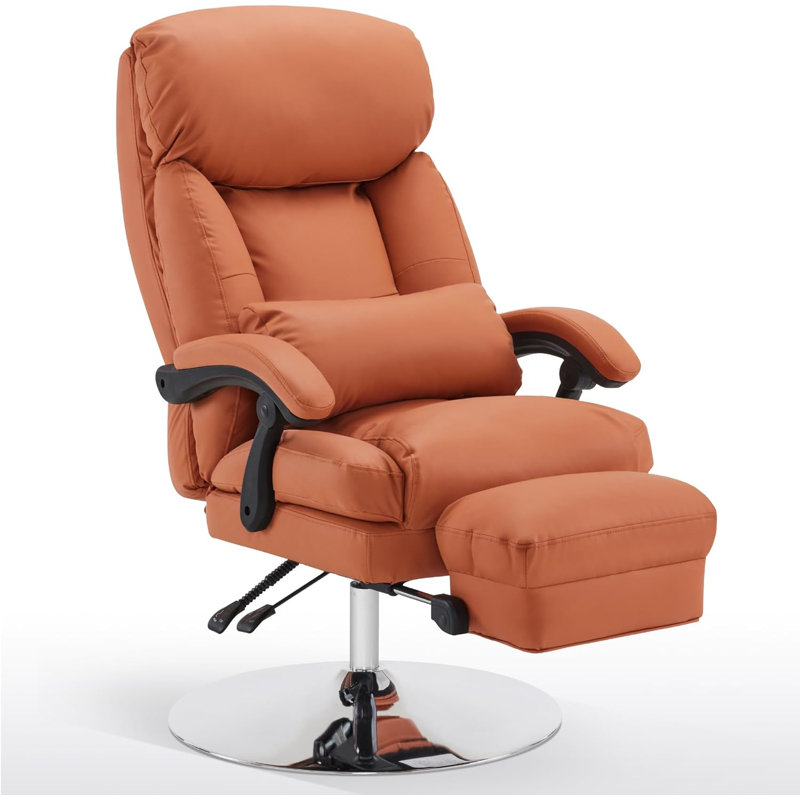 Qusai Adjustable Facial Beauty Chair, Tattoo Salon Spa Swivel Recliner, Faux Leather, Orange Faux Leather