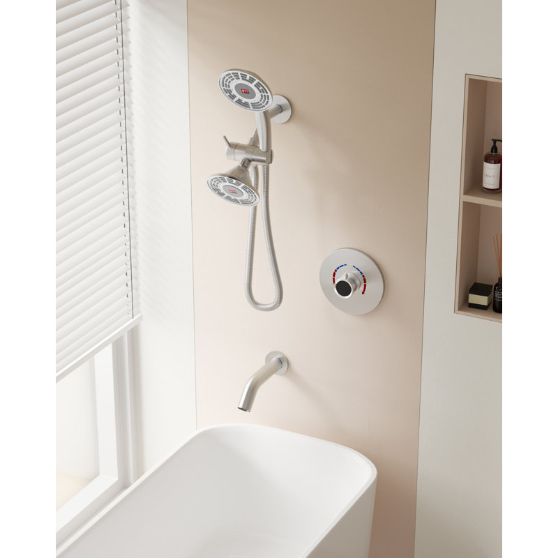 Digital Display Shower Faucet Set with Rough-in Valve, Brushed Nickel