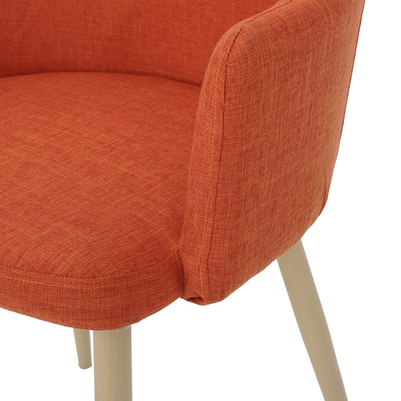 Chaises de salle à manger rembourrées en tissu Mid-Century, Orange, Naturel