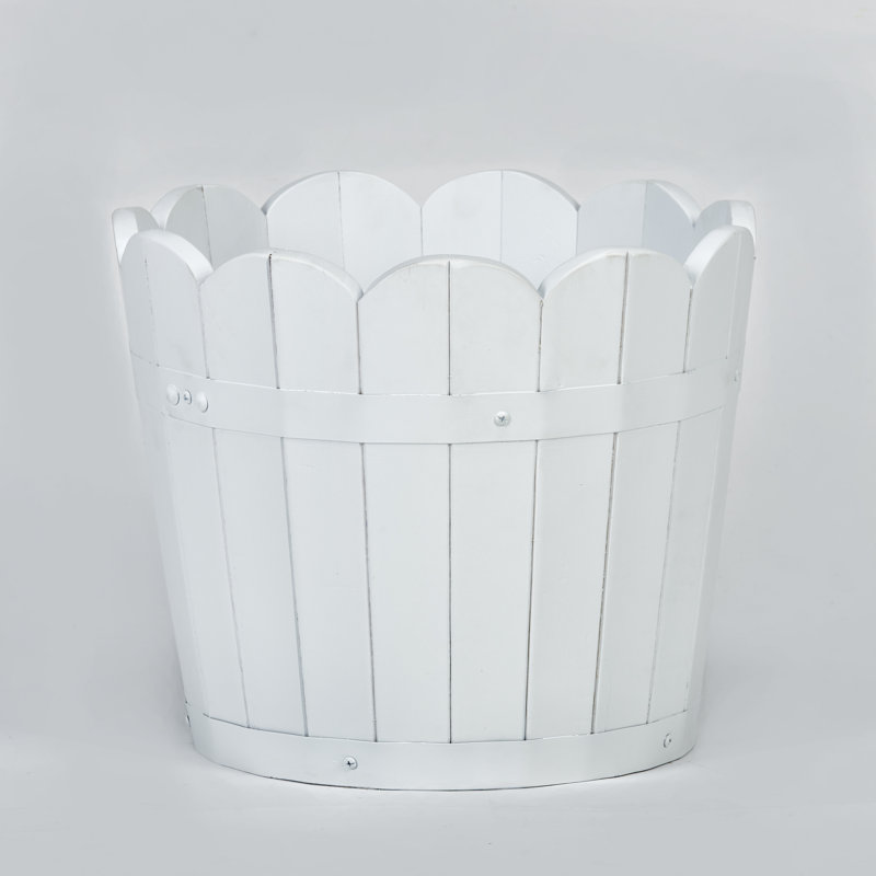 Padminie Wood Barrel Planter, White, 11'' H x 13'' W x 13'' D