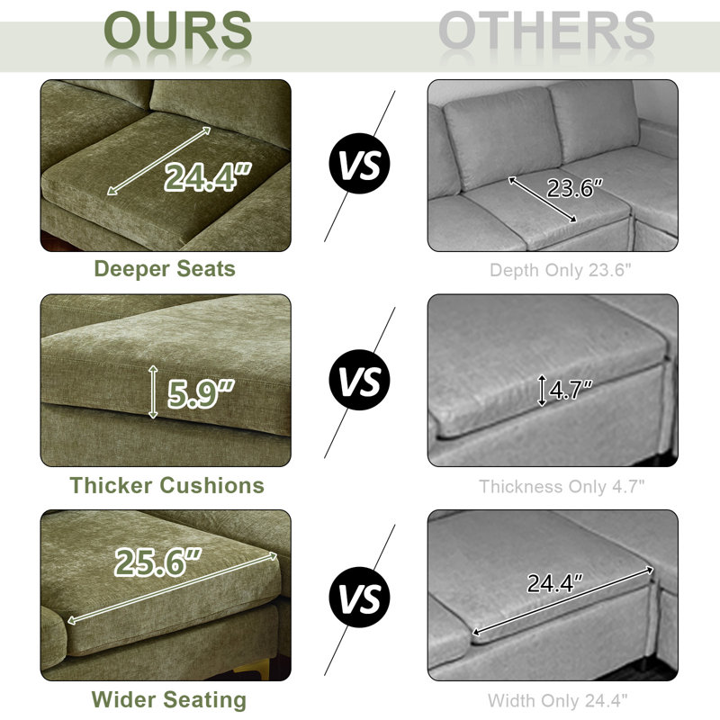 Trego Upholstered U-Shaped Sectional Symmetrical, Green Chenille