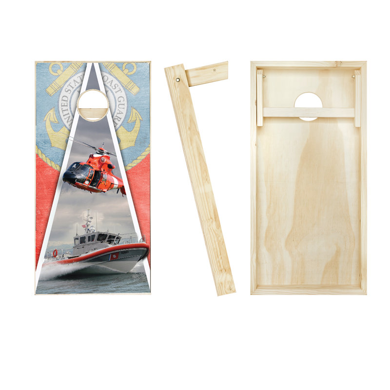 Ensemble de cornhole en bois massif 2 'x 4' avec sacs Coast Guard, Rouge / bleu marine