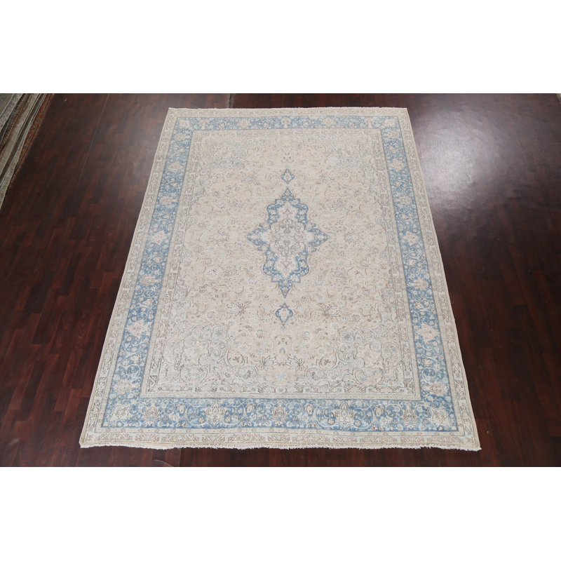 Tapis persan Kerman patiné noué à la main 9 x 12