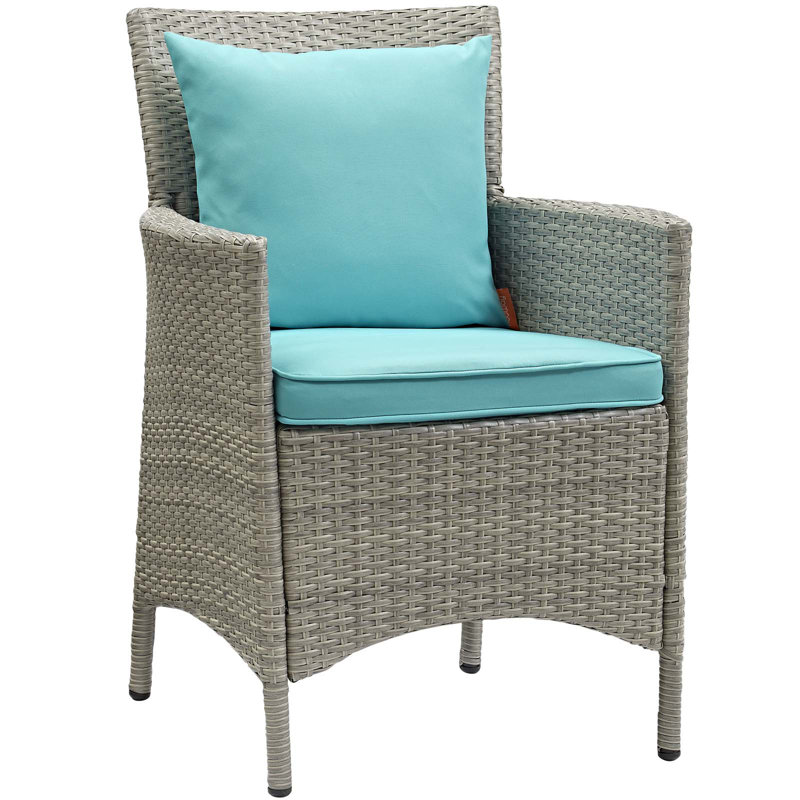 Chaise de salle à manger en rotin et osier Bocabec par Havenside Home, Turquoise, Velours gris pâle