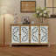 Armoires, armoire d'appoint de style campagne vieillie avec 4 portes sculptées et amp; Rangement | Beige | Panneau de fibres à densité moyenne
