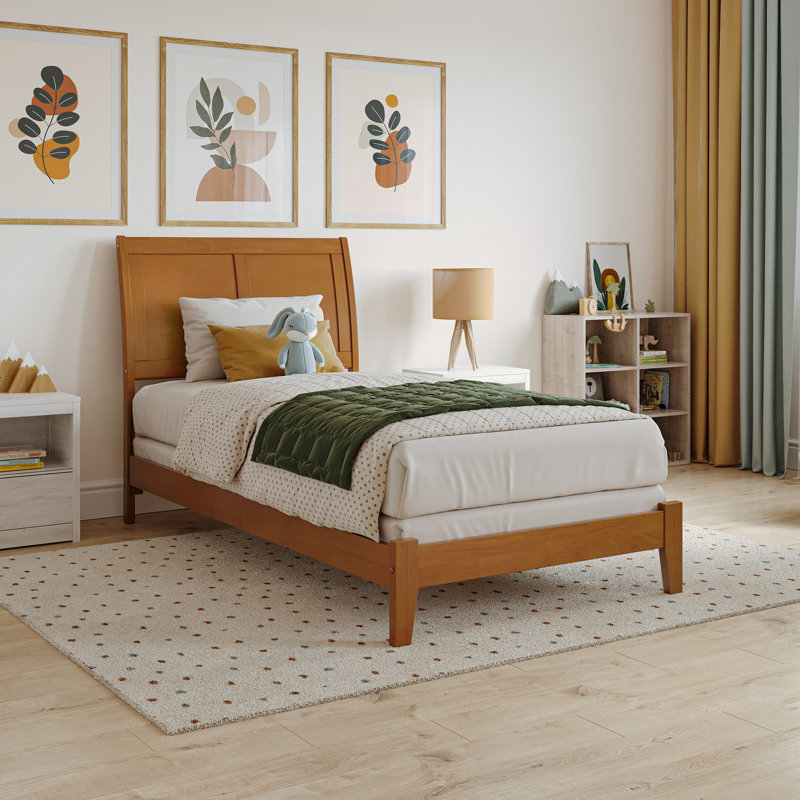  Lampley Solid Wood Foundation Bed , Twin, Light Toffee