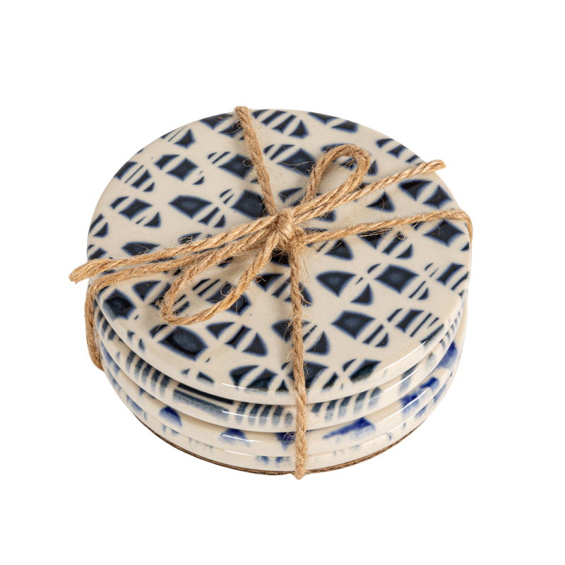 4-Piece Round Stoneware Coasters With Pattern
