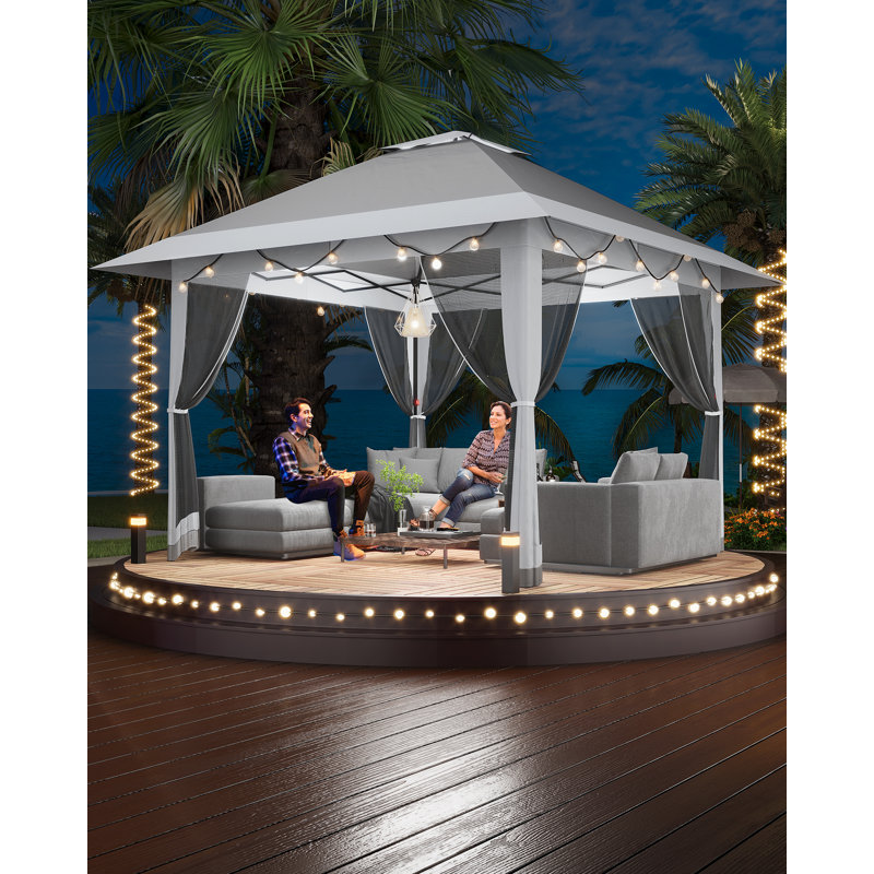 13x13ft Pop Up Gazebo – Double Roof, Mosquito Net, Height Adjustable – Outdoor Canopy Shelter for Patio & Garden Events, Grey
