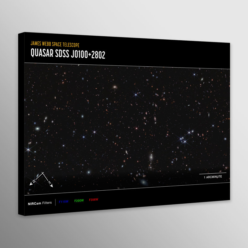 NASA James Webb Telescope - Quasar J0100+2802 Compass - Print on Canvas, 81cm H x 117cm W x 4cm D