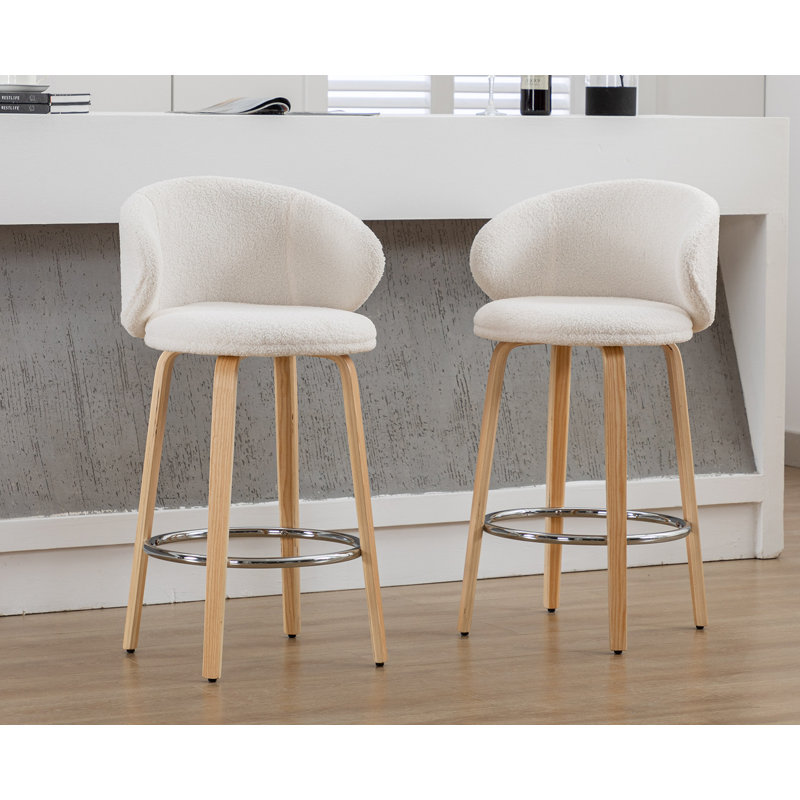 Tabouret de comptoir 26 po Kicha, Tissu beige / cadre naturel
