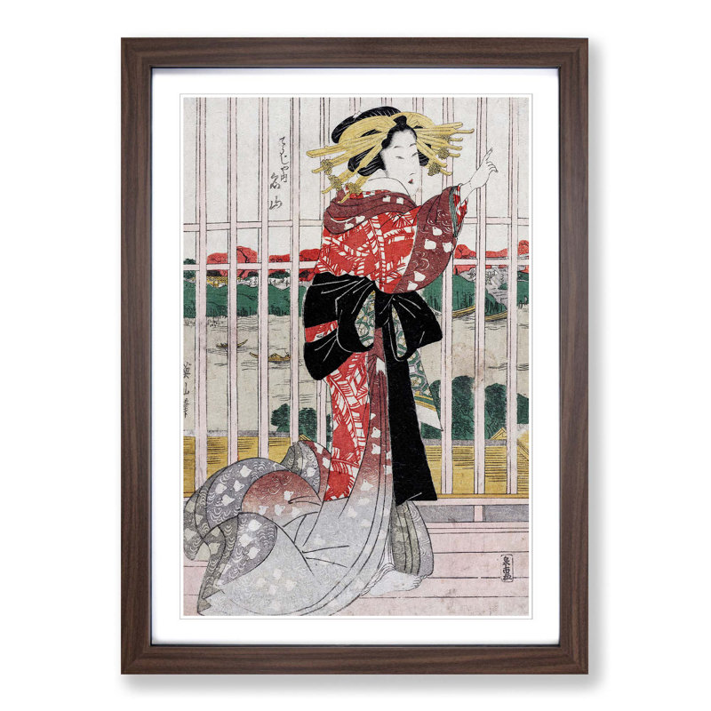 Overlooking the Sumida River by Kikukawa Eizan - Picture Frame Painting Print, Walnut Framed, 48cm H x 36cm W x 2cm D