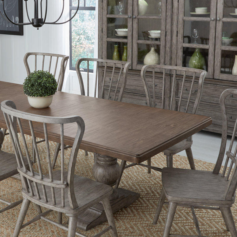 Chalita Trestle Dining Set with Rectangular Table, 5 Pieces: Table, 4 Chairs, Brown/Gray, Gray