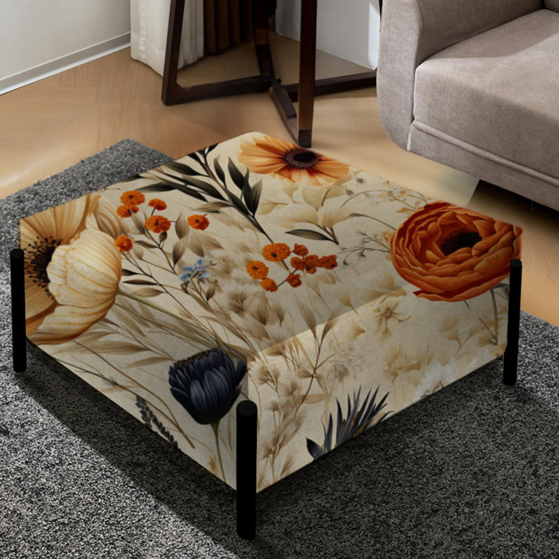 Beige Vintage Chic Flower Pattern - Floral Large Square Ottoman