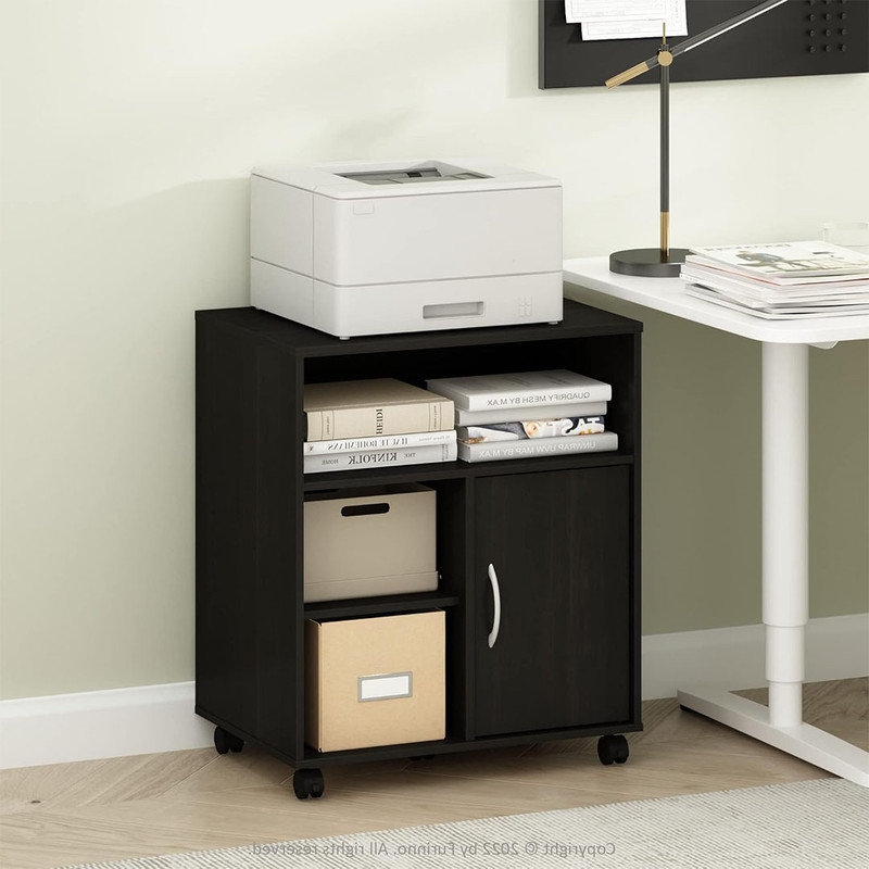 Home Office Under Desk Printer Holder with Wheels and 2 Lockable Swivel Casters, Espresso