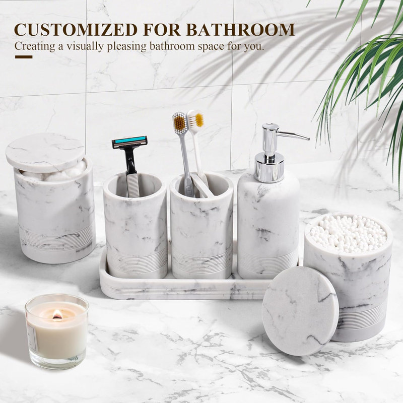 6-piece Marble White Bathroom Accessories Set