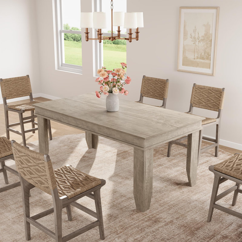 Table de salle à manger de 63 po pour 4 à 6 personnes, grande table de cuisine rectangulaire avec cadre en bois robuste pour la salle à manger (table seulement) - Gris
